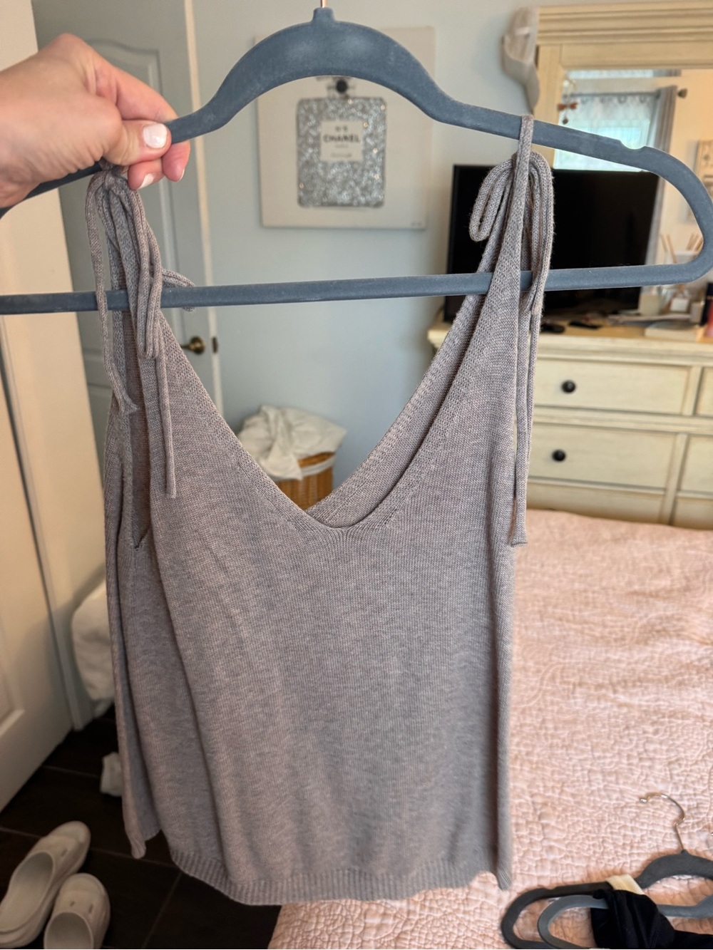 Splendid Taupe Knit Tank with Tie Straps